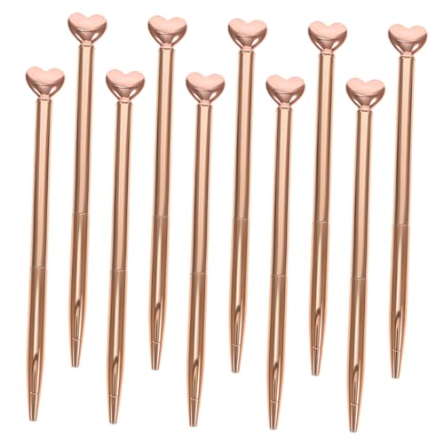 SHINEOFI 10 Stück Herzförmige Kugelschreiber Roségold Metall Medium Schreibspitze Anhaltende Stilvolle Geschenkidee für Valentinstag Hochzeit Büro Damen von SHINEOFI