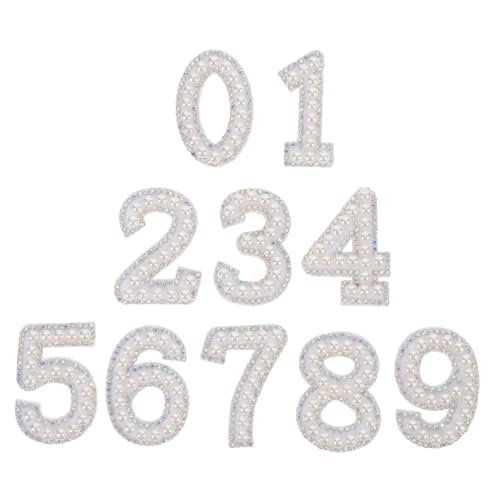 SHINEOFI 10 Stück Perlen Diamant Aufkleber Zum Aufnähen Von Zahlen Perlen Strass Flicken Zahlen Zum Aufbügeln Applikationen Stickereien Jacken Bestickte Aufnäher Aufbügeln Strass von SHINEOFI