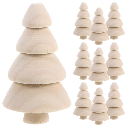 SHINEOFI 10 Stück Weihnachtsbaum aus Holz, Unlackierte Holzpuppen, Mini-weihnachtsbaum zum Basteln, Blanker Weihnachtsschmuck aus Holz für Heimwerkerarbeiten, Schreibtischdekorationen von SHINEOFI