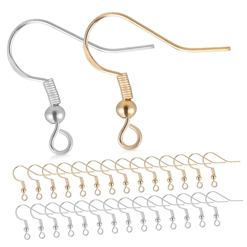 SHINEOFI 100 Paare Teiliges Ohrhaken Ohrschmuck DIY Zubehör aus Poliertem Silber und Gold Ergonomisch Leicht Vielseitig für Individuelle Ohrringe Inklusive Transparenten Ohrstoppern für von SHINEOFI
