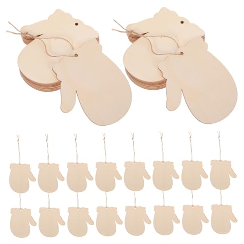SHINEOFI 100 Sätze Weihnachtsanhänger Aus Holz Unfertige Holzhandschuhe Ornamente Unfertige Weihnachtshandschuhe Handwerk Weihnachten Basteln Holzausschnitte Hanfseil Khaki von SHINEOFI