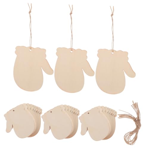 SHINEOFI 100 Sätze Weihnachtsanhänger aus Holz unfertige Weihnachtsbaumdekorationen unfertige Holzschilder DIY Weihnachtsschmuck aus Holz Holzschilds für Dekorationen Hanfseil Khaki von SHINEOFI