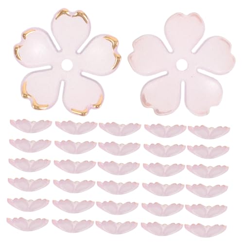 SHINEOFI 100 Stück Acryl-kirschblütenperlen, Mini-kirschblütenblätter Mit Goldrand, Mini-blumen-abstandshalterperlen Zum Basteln, Schmuck, Schlüsselanhängerherstellung von SHINEOFI