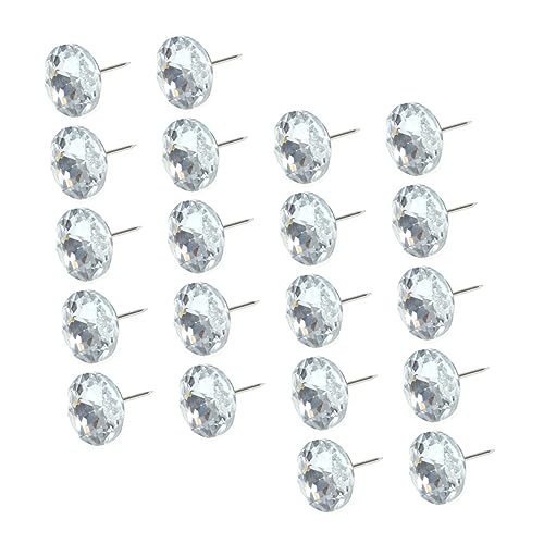 SHINEOFI 100 Stück Kristall Polsternägel Silberweiß Möbelknöpfe DIY Sofaknöpfe Strapazierfähige Thumb Tacks für Polsterung Wohnraumdeko Kopfteil Wand und Bett Veredelung von SHINEOFI