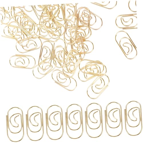 SHINEOFI 100 Stück Mini Moon Paperclip büroartikel büromaterial bürogadges Büroklammern für Notizen Schreibwaren hochzeitsdeko bastelset kleine Büroklammern süße Büroklammern Metall Golden von SHINEOFI