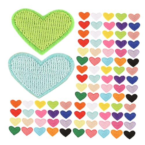SHINEOFI 100 Stück Teiliges Bunte Herz Aufnäher Bestickte Bügel und Nähapplikationen für Kleidung Jacken Rucksäcke und Schuhe Vielseitige Reparatur und DIY Deko für Textilien von SHINEOFI