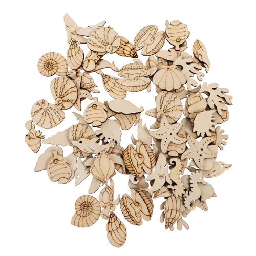 SHINEOFI 100 Stück Unfertige Holzscheiben Meerestiere Formen Robuste Holzchips mit Glatter Oberfläche Sicher für DIY Basteln und Bemalen für und Kreative Dekorationen von SHINEOFI