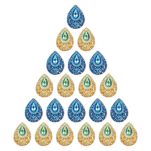 SHINEOFI 100 Stück Wassertropfenförmige Strasssteine Flachrückseite DIY Harz Patches für Kleidung Taschen und Handwerk Gelb und Blau zum Reparieren und Dekorieren von SHINEOFI