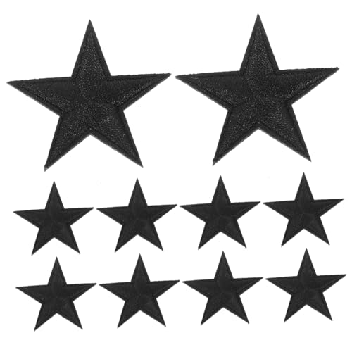 SHINEOFI 10Stücke Schwarze Fünfzackige Sternstickerei Patches Dekorative Aufnäher Für T Shirts Und Jeans Aufbügelbare Stoffabzeichen Für Kleidung Sternflecken Für Nähprojekte von SHINEOFI