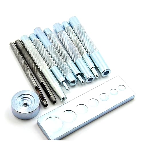 SHINEOFI 11Stücke Teiliges Nietsetzer für Lederhandwerk Langlebiges Metallwerkzeug mit Basis zum Stanzen und Installieren von Druckknöpfen von SHINEOFI