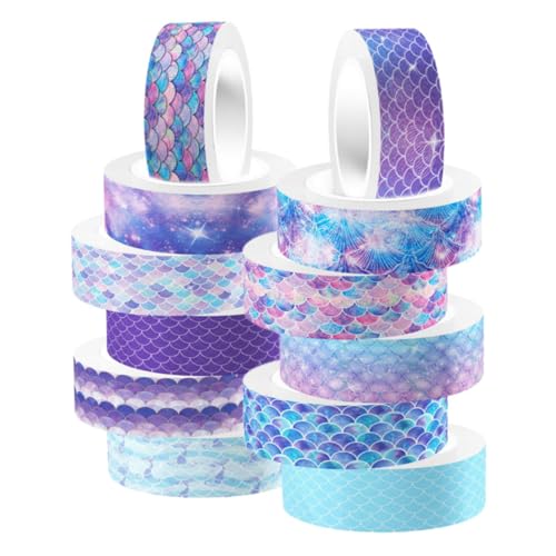 SHINEOFI 12 Rollen Fantasy -Farbband Milchband Meerjungfrau Sammelalbum Tagebuchband für Aufkleber Bastelband Dekoratives Washi Tape dekorative Klebebänder Planerband von SHINEOFI