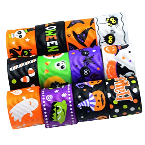 SHINEOFI 12 Stück Teiliges Halloween Grosgrain Band Set Bedrucktes Bastelband Breit Langlebiges Geschenkband mit Halloween für Dekoration Banner Girlanden und DIY Kunsthandwerk von SHINEOFI