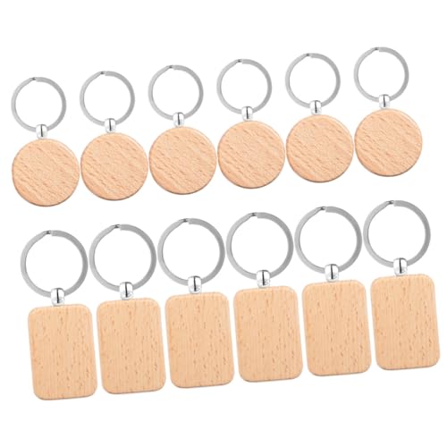 SHINEOFI 12 Stück Teiliges Holz Schlüsselanhänger Rohlinge Rund Eckig Beschriftbar Gravierbar DIY Anhänger für Kreative Bastelprojekte und Personalisierte Geschenke von SHINEOFI