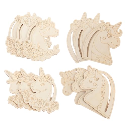 SHINEOFI 12 Stück Teiliges Holz einhorn Bastelset zum Bemalen Naturbelassene DIY Holzteile Handliche Holzspäne für Kreative Partydekorationen und Individuelle Holzkunstwerke von SHINEOFI