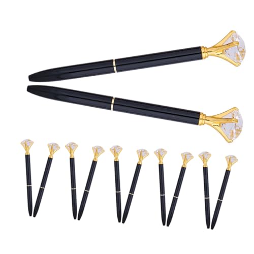 SHINEOFI 12 Stück Teiliges Metall-Kugelschreiber Schwarz Tinte Elegante Bling-Stifte mit Funkelndem Stein für Hochzeit Brautparty Büro Schule von SHINEOFI
