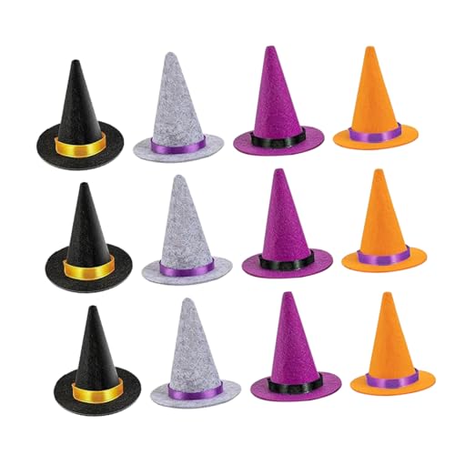 SHINEOFI 12 Stück Teiliges Mini Filz Hexenhut Leichte Mini Hüte für DIY Bastelprojekte Wiederverwendbare Miniatur Hexenhut Dekoration für Puppen Flaschen und Halloween Party Accessoires von SHINEOFI