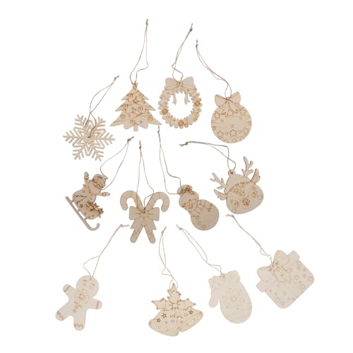 SHINEOFI 12 Stück Teiliges Weihnachtsbaumanhänger aus Naturbelassenem Holz Unbemalte Diy-holzornamente zum Bemalen und Basteln Rustikale Hölzerne Weihnachtsdekorationen mit Kreativem Design von SHINEOFI