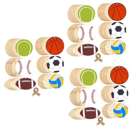 SHINEOFI 126 Sätze Sportparty-Set Sportthema Ball thematisiert geformtes Aufhängen inneneinrichtung bastelzeug holz gravieren mahlen geschke unvollendete Holzausschnitte unfertiger Holzchip von SHINEOFI