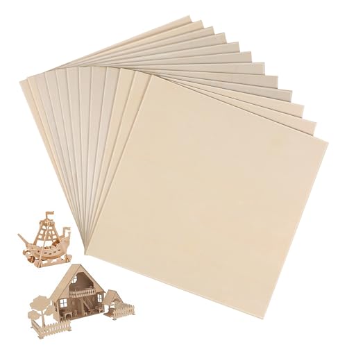 SHINEOFI 12Stücke Unlackierte Holzquadrate DIY Bastelplatten Robustem Holz für Malen Schnitzen Modellbau und Kreative Projekte von SHINEOFI