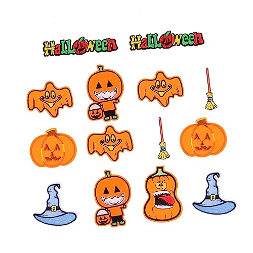 SHINEOFI 14 Stück Halloween-patch Halloween-applikationen Gestickte Fleckenaufkleber Party-patch Fälschung Kürbisapplikationen Halloween-nähflecken Stickerei Stoff-polyester-vliesstoff von SHINEOFI