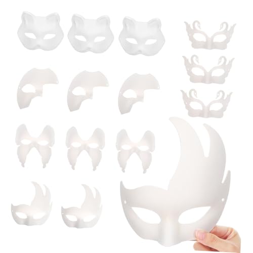 SHINEOFI 15 Stück Teiliges DIY Papier Pulp Masken Weiß zum Bemalen Leichte Karnevals Halloween Halbmasken für Erwachsene Blanko Maske für Kostümparty Fasching Cosplay und Maskenbälle von SHINEOFI