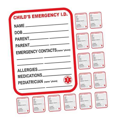 SHINEOFI 15 Stücke Wasserdichte Medizinische Informationen Aufkleber Kinder Notfall Tag Informationen Label Kinder Auto Identifikation Aufkleber von SHINEOFI