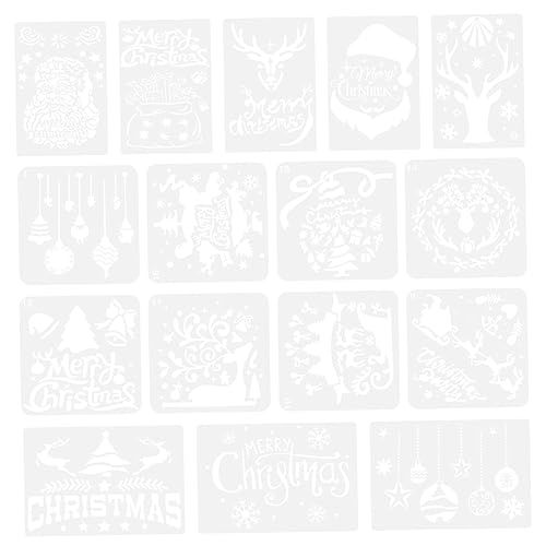 SHINEOFI 16 Stück Malvorlage Schablonen zeichnen malen Malschablonen christmas-decorations christmas decoations hohle Zeichnungsvorlage Zeichenvorlagen für Plastik Weiß von SHINEOFI