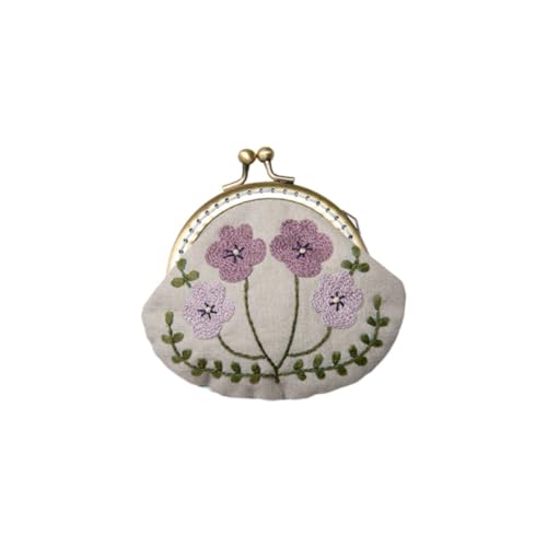 SHINEOFI 1Satz DIY Stickerei Starter Kit Handgefertigte Geldbörse mit Kussverschluss Stickwerkzeug und Zubehör für Anfänger und Frauen Lila Blumenstil von SHINEOFI