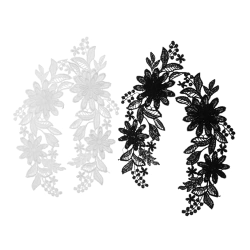 SHINEOFI 2 Paar Bestickte Spitzen applikationen Floralen Stickereien Schwarze und Weiße Blumen spitzen patches für Brautkleider Kragenverzierung DIY Hochzeit Kleid Dekoration von SHINEOFI