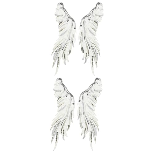 SHINEOFI 2 Paare Bestickte Engelsflügel Spitzendekoration bügeleisen Spitzen-Patch-Ornamente Aufnäher für Kleidung Kleiderapplikationen selber machen Flügel-Design-Patch Polyestergarn von SHINEOFI