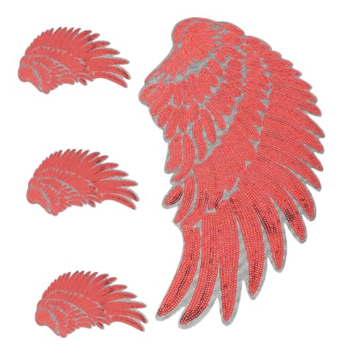 SHINEOFI 2 Paare Selbstklebende Pailletten Flügel Patches Aufbügelbare und Stickbare Applikationen für Kleidung Taschen und Diy Partykostüme Rote Funkelnde Gestickte Dekorationen von SHINEOFI