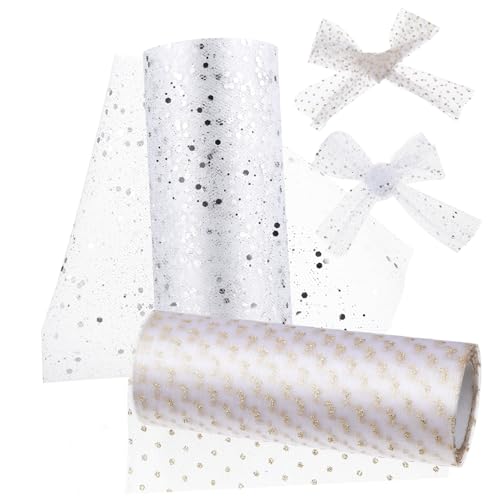 SHINEOFI 2 Rollen Glitzernder Tüllstoff mit Pailletten und Organza Flexible Hochzeitstischdeko Party DIY bastelfabric für Festliche Dekorationen SHINEOFI 2 Rollen Glitzernder Tüllstoff mit Pailletten und Organza Flexible Hochzeitstischdeko Party DIY bastelfabric für Festliche Dekorationen von SHINEOFI