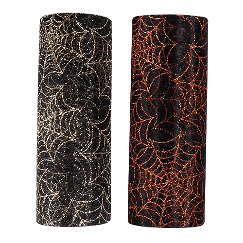 SHINEOFI 2 Rollen Halloween Tüllband mit Spinnennetz Design Schwarz Orange und Schwarz Gold Yards für Halloween Dekoration Tischdecken und Mehr SHINEOFI 2 Rollen Halloween Tüllband mit Spinnennetz Design Schwarz Orange und Schwarz Gold Yards für Halloween Dekoration Tischdecken und Mehr von SHINEOFI