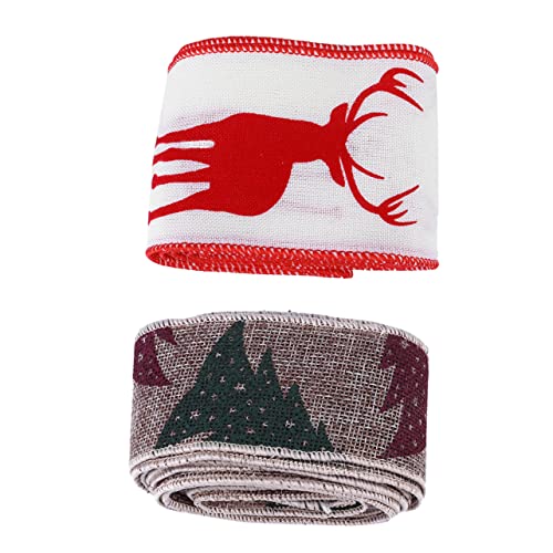 SHINEOFI 2 Rollen Weihnachtliche DIY Geschenkband Hochwertigem Jutestoff mit Klarer Druckqualität Vielseitig für Verpackung Weihnachtsbaum und Basteldekoration Stilvolle Schleifen für von SHINEOFI