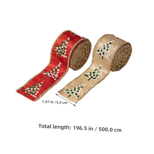 SHINEOFI 2 Rollen Weihnachtsdrahtband Rot Khaki Geschenkband mit Drahtkante Formstabiler Langlebiger Verpackungsband für DIY Kränze Schleifen Festliche Dekorationen von SHINEOFI