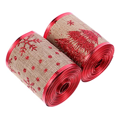 SHINEOFI 2 Rollen Weihnachtshandwerk Sackleinenrollen ribbon bandfeile christbaumdeko weihnachtdeko weihnachtsbaumband Schleife funkeln Urlaub für DIY Bastelband dekoratives Band Hanfimitat von SHINEOFI