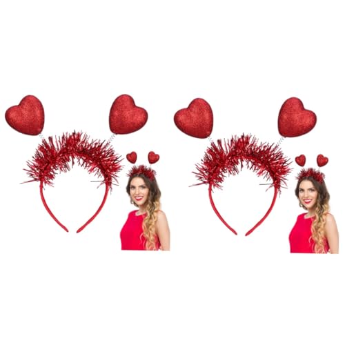 SHINEOFI 2 Sätze Herz Stirnband Party Haarreifen Rotes Stirnband Liebe Herz Stirnbänder Valentinstag Haarband Valentinskopfschmuck Für Erwachsene Kopfbedeckungen Aus Herzhaar 2 Stücke * 2 von SHINEOFI