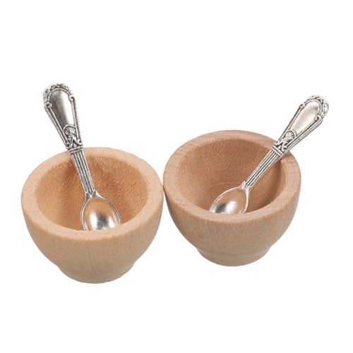 SHINEOFI 2 Sätze Mini-Hausverzierung Kleinkinder Mini-Schüsseln Essen Zubehör für Miniatur -Stütze Essensdekor Miniaturen Miniaturutensilien Mini -Schüssel Metall Beige von SHINEOFI