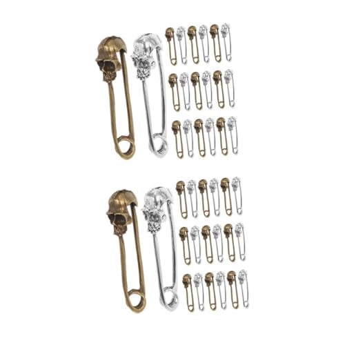 SHINEOFI 2 Sätze Punk Schädel Sicherheitsnadeln Metall Broschen Vintage Silber Bronze Anstecknadeln Für Kleidung DIY Basteln Dekoration Zubehör 20 Stück * 2 von SHINEOFI
