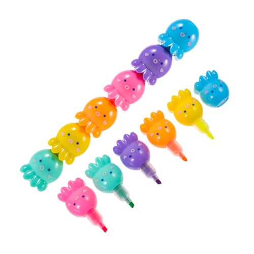 SHINEOFI 2 Sätze Stapelbare Mini Highlighter Fluorescent Pen Teilig Bunte Abnehmbare Octopus Form Marker für Schüler Kreatives Schreiben und Malen von SHINEOFI
