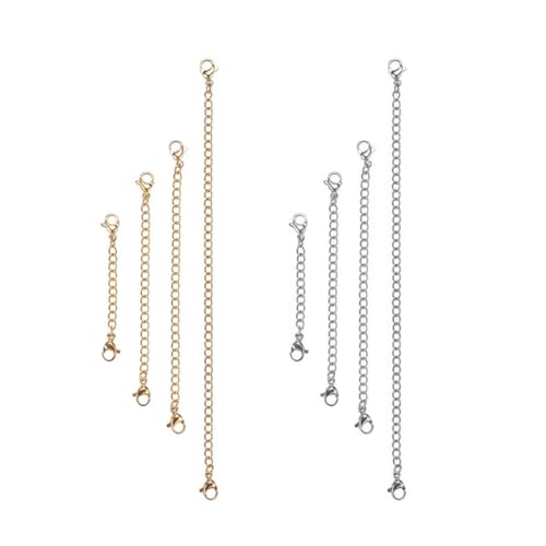 SHINEOFI 2 Sätze Teiliges Armbandverlängerungsketten Mit Karabinerverschluss Kettenverlängerung Für Armbänder Und Fußkettchen Diy Schmuckzubehör Goldene Silberne Teile 8 Stücke * 2 von SHINEOFI