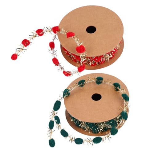 SHINEOFI 2 Sätze Weihnachtsband Dekorativ Ornamente Bommel Trimmen Weihnachtsdekorationen Baum Ribbon Bandfeile Kuchen Dekoration Wickelband Weihnachtsbommelband Polyester Rot 2 Rollen * 2 von SHINEOFI