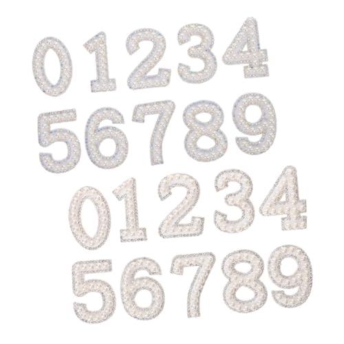 SHINEOFI 2 Satz Perlen zahlen Aufnäher zum Aufbügeln mit Strass und Nonwoven Rückseite Robuste DIY Stoff Applikationen für Kleidung Taschen Hüte Einfache Anbringung Vielseitig Verwendbar von SHINEOFI