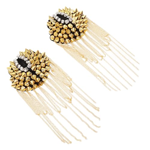 SHINEOFI 2 Stück Goldene Quasten Schulterklappen mit Metallnieten Punk Epauletten für Herren Damen Kostüm Uniform Dekoration Bühnenauftritt SHINEOFI 2 Stück Goldene Quasten Schulterklappen mit Metallnieten Punk Epauletten für Herren Damen Kostüm Uniform Dekoration Bühnenauftritt von SHINEOFI