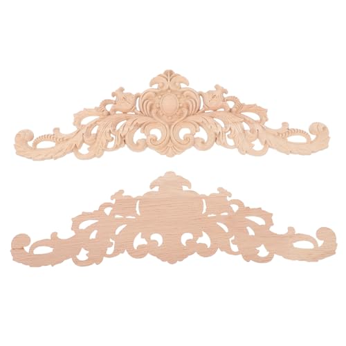 SHINEOFI 2 Stück Holzornament Möbel Onlay Geschnitzte Applikation Klassisch Elegant Naturbelassen für Tür Schrank Wand Dekoration Vintage Stil von SHINEOFI