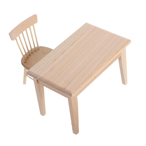 SHINEOFI 2 Stück Mini -Tisch- Und Stuhlmöbel Puppenhaus Wohnzimmer Möbel Puppenhaus Modell Stühle Mini-esszimmer-Accessoire Miniaturmöbel Für Puppenstuben Miniaturhauszubehör Beige Eiche von SHINEOFI