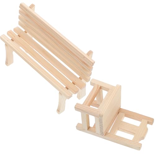 SHINEOFI 2 Stück Miniatur Puppenhaus Möbel aus Holz Kleine Bank und Hocker Mini Gartenbank Dekor für Puppenhaus Wohnzimmer Schlafzimmer Küche Miniaturmöbel Modelle von SHINEOFI