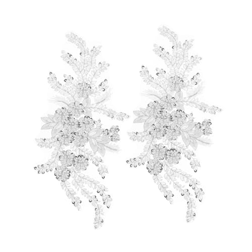 SHINEOFI 2 Stück Teiliges Weißes Blumenstickerei Applikationen mit Pailletten und Spitze zum Aufnähen Luxuriöse DIY Spitzenbesatz Patches für Brautkleider und Hochzeitsdekoration von SHINEOFI
