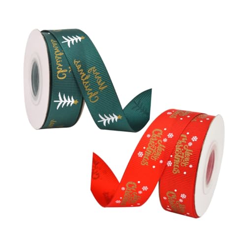 SHINEOFI 2 Stück Weihnachtsbaum Dekorationsband Geschenkband mit Fröhlichen Schneeflocken und Weihnachtsbaum Muster Breit Yards Rolle für Festliche Verpackung und Dekoration von SHINEOFI