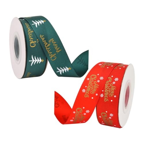 SHINEOFI 2 Stück Weihnachtsdekoband Breit Bedrucktes Geschenkband mit Schneeflocken und Weihnachtsbaum für Geschenkverpackung und Weihnachtsbaumdeko von SHINEOFI